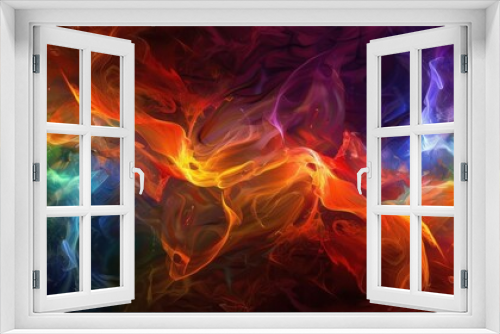 Intertwined Realms: Vibrant Abstract Fractal Flames in Digital Painting