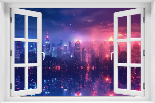 Night City Skyline Illustration - Glowing Lights and Stars