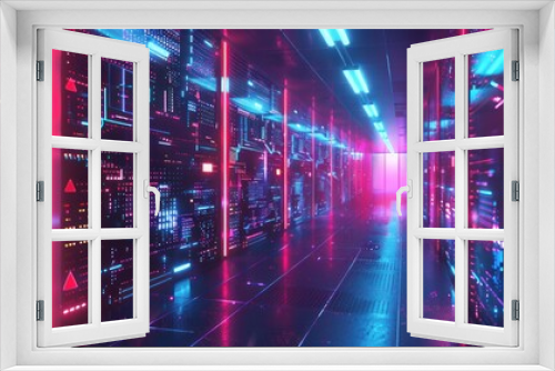 Cyberpunk Server Room with Neon Lights