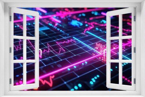 Abstract depiction of financial graphs and charts in neon colors