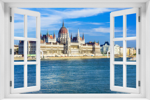 Budapest - panorama with famous landmark Parlament, Hungary