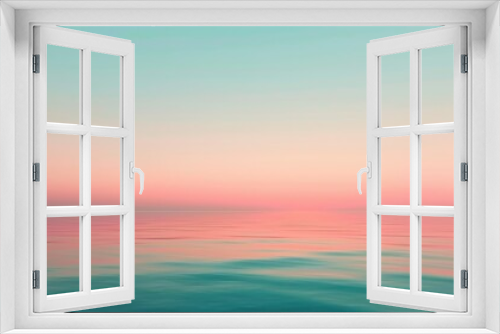 Pastel sunset over calm ocean waters with soft hues of pink and turquoise, creating a tranquil and serene seascape...