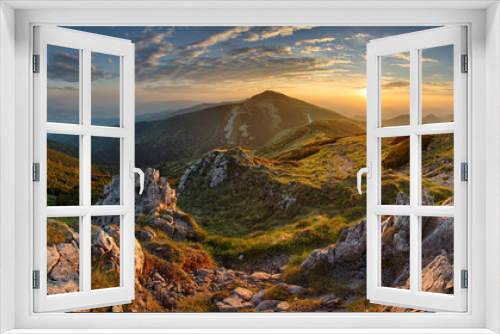 Fototapeta Naklejka Na Ścianę Okno 3D - Panorama rocky mountain at sunset in Slovakia