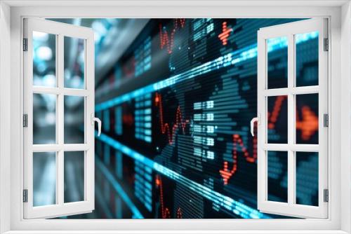 High-tech display showing stock market fluctuations, arrows up and down, illustrating investment opportunities and risks