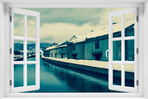 Fototapeta Naklejka Na Ścianę Okno 3D - Cityscape along the Canal in Otaru, Hokkaido, Japan
