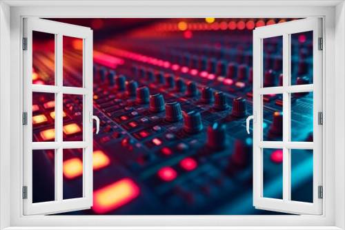 Vibrant Close-Up of a Professional Sound Mixer Displaying Illuminated Controls