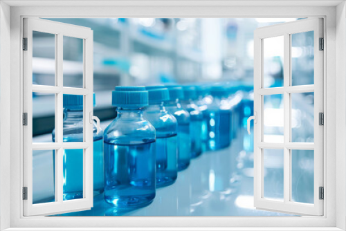 Blue liquid-filled bottles placed on a white medical surface, emphasizing their importance in a healthcare environment.