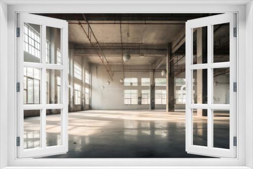 Sunlit Empty Industrial Warehouse Space