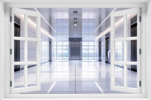 A modern and clean elevator hall with silver walls