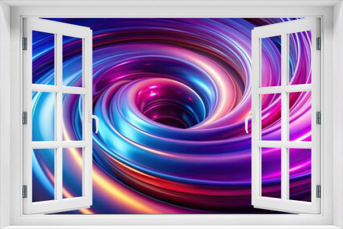 Abstract funnel of shiny caramel rotating in neon colors of purple and blue against an abstract background, neon colors, shiny