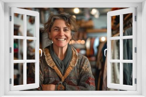 Happy clothing store owner smiling at the camera, Generative AI