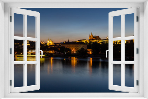 Fototapeta Naklejka Na Ścianę Okno 3D - Prague, Czech Republic. Night photo of Charles Bridge, Castle and historical buildings
