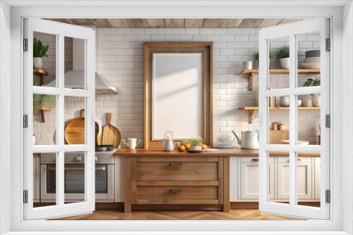 Farmhouse Kitchen with a Classic Appeal: A Mockup Poster Frame with a Simple Wooden Frame  Generative AI