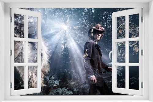 Fototapeta Naklejka Na Ścianę Okno 3D - Man model in a mystical forest.