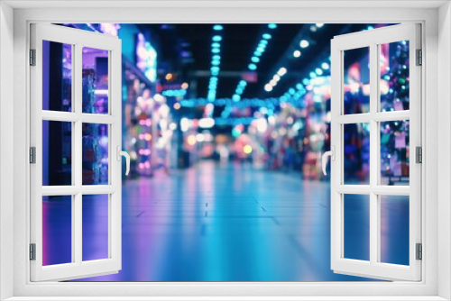 Department store aisle during holiday sale, with copy space