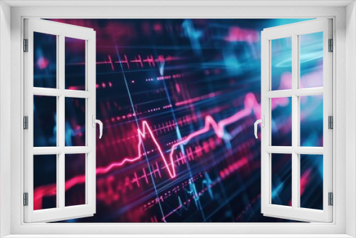 Heart rate monitor on a digital screen showing a fluctuating heartbeat pattern.