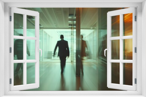 Businessmen in Motion in Office Corridor