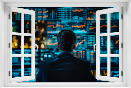 Silhouette of trader against monitors displaying changes in futures market trading