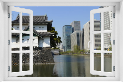 Fototapeta Naklejka Na Ścianę Okno 3D - Tokyo Edo Castle and Modern Buildings