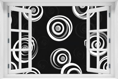 Black and White Seamless Spiral Vector Pattern on Dark Background