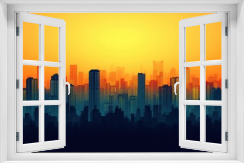 Sunset Cityscape Silhouette with Vibrant Gradient Colors