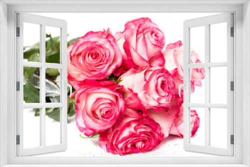 Fototapeta Naklejka Na Ścianę Okno 3D - Fresh pink roses on white