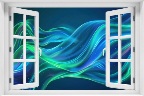 Abstract Wavy Lines with Green and Blue Glowing Effect