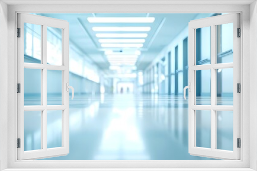 Shining Path to Success: A pristine, modern office hallway bathed in cool blue light, conveying a sense of opportunity, ambition, and corporate aspiration.