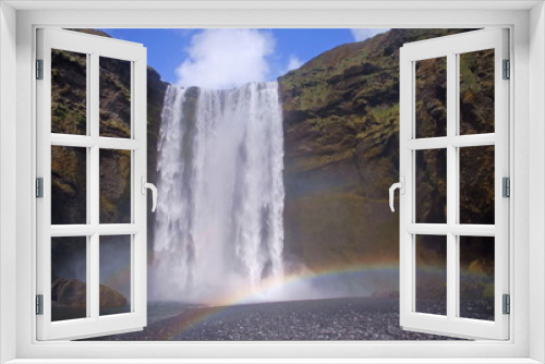 Fototapeta Naklejka Na Ścianę Okno 3D - Wasserfall Skogafoss mit Regenbogen
