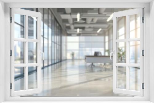 Modern office interior with sunlight and cityscape view