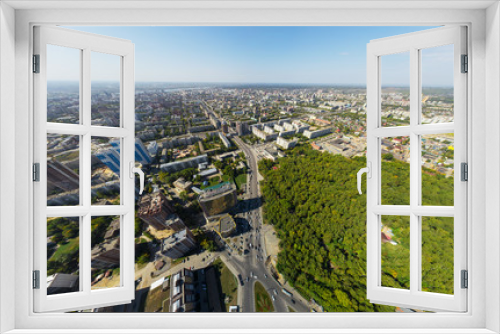 Fototapeta Naklejka Na Ścianę Okno 3D - Aerial view of downtown. Crossroads, houses, buildings and parks