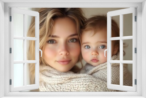 tender moment between a joyful mother and her baby girl embracing against a pure white background soft lighting enhances the warmth and love in this touching family portrait