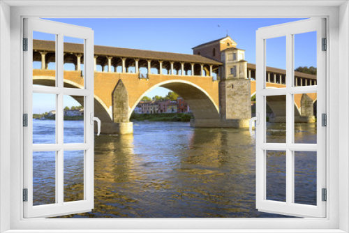 Fototapeta Naklejka Na Ścianę Okno 3D - Pavia: the covered bridge. Color image