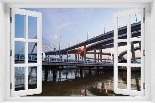 Fototapeta Naklejka Na Ścianę Okno 3D - Bhumibol bridge at evening, Bangkok Thailand