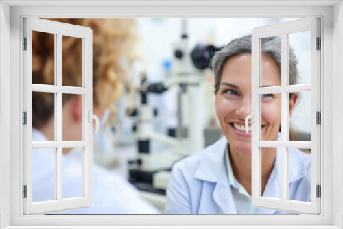 A smiling female doctor engaging in a conversation with a patient in a medical setting, representing professionalism, care, empathy, and a friendly atmosphere in healthcare.