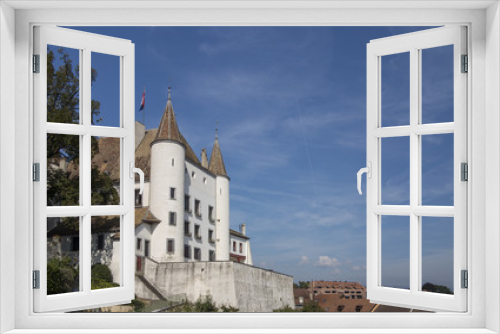 Fototapeta Naklejka Na Ścianę Okno 3D - Fairytale white castle at Nyon in Switzerland