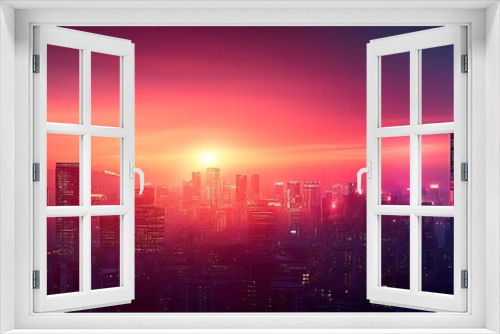 Stunning Cityscape with Pink Sunset Sky Illustration