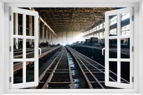 A busy train yard with many train tracks and equipment, suitable for use in illustrations about transportation or infrastructure