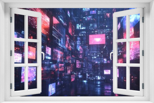 Cyberpunk Cityscape with Glowing Screens