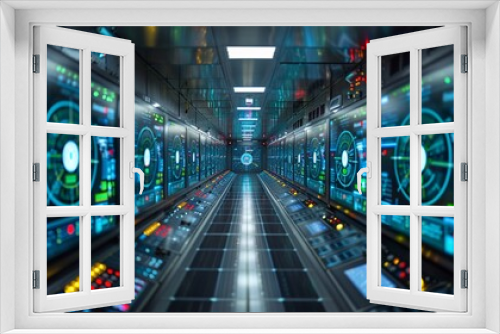 Solar Cells with High-Tech Monitoring Systems: Solar cells surrounded by advanced monitoring equipment and screens displaying real-time energy data.