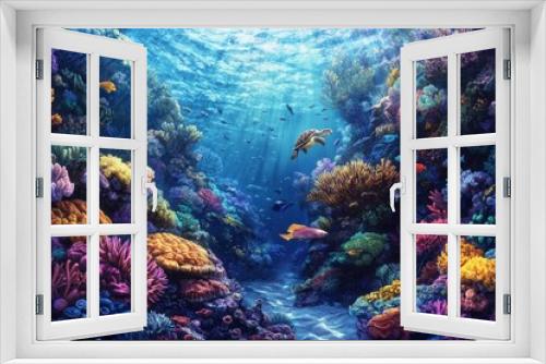 Vibrant underwater coral reef teeming with colorful fish. This image captures ocean beauty with intricate details. Perfect for nature lovers and marine enthusiasts. Generative AI