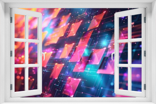 A vibrant abstract background featuring glowing squares and colorful lights, perfect for technology and digital themes.