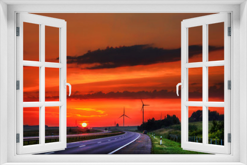 Fototapeta Naklejka Na Ścianę Okno 3D - Sunset on a highway