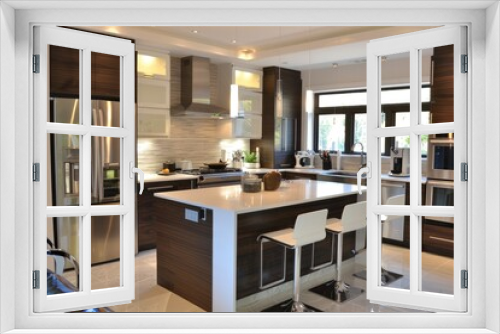 Contemporary kitchen with a breakfast bar, high-end appliances, and modern decor