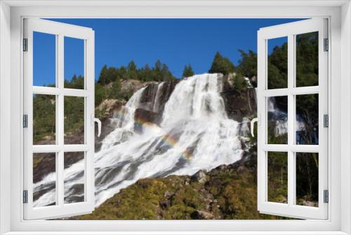 Fototapeta Naklejka Na Ścianę Okno 3D - Waterfall with rainbow in norway
