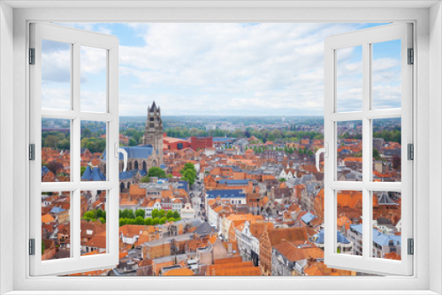 Fototapeta Naklejka Na Ścianę Okno 3D - Cityscape with Cathedrale saint Sauveur in Bruges