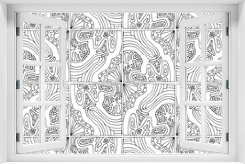 black and white seamless abstract geometric pattern of squares in a zentangle style, done by hand