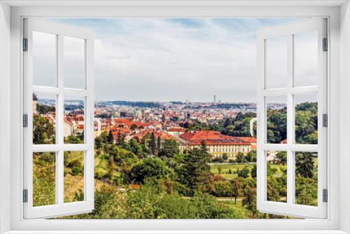 Fototapeta Naklejka Na Ścianę Okno 3D - Panorama of Prague, the capital of the Czech Republic on the Vltava River, home to many attractions including the Prague Castle, the Charles Bridge and Old Town Square.