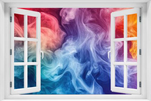 Colorful smoke swirls in an artistic pattern, producing a vibrant, dynamic visual with rich, flowing hues.