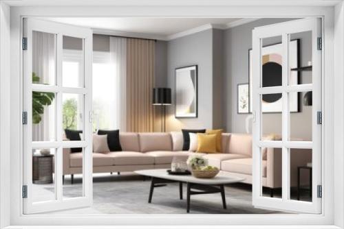 Modern living room interior with stylish comfortable sofa